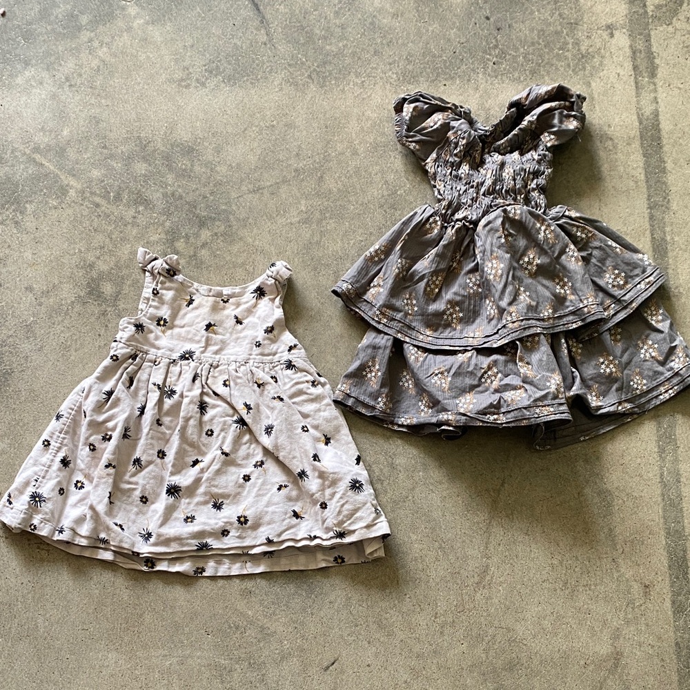 Floral cottage neutral baby/toddler dress bundle